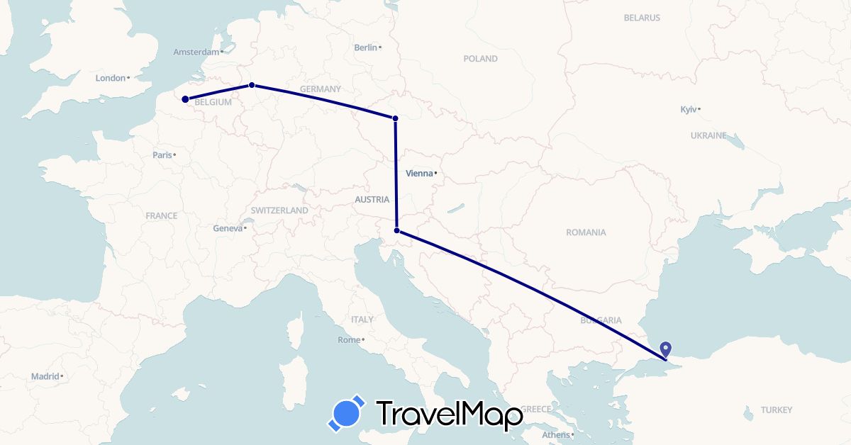 TravelMap itinerary: driving in Germany, France, Slovenia, Turkey (Asia, Europe)